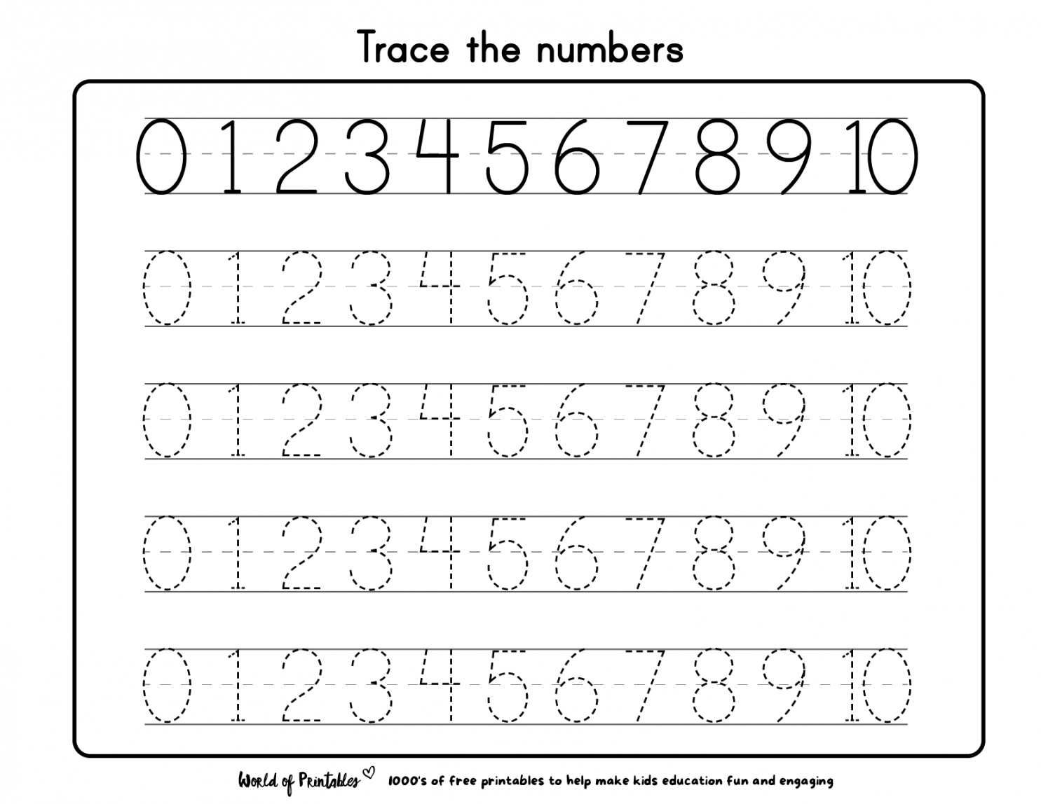 Number Tracing  to 0 Activities - World of Printables - FREE Printables - Tracing Numbers 1-10 Free Printable