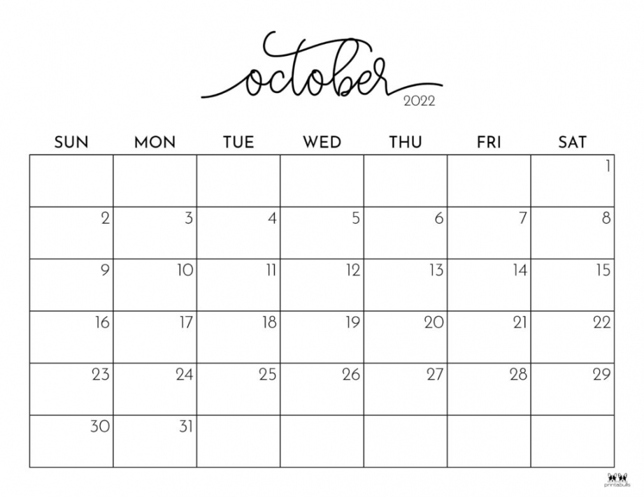 October  Calendars -  FREE Printables  Printabulls - FREE Printables - Free Printable October Calendar