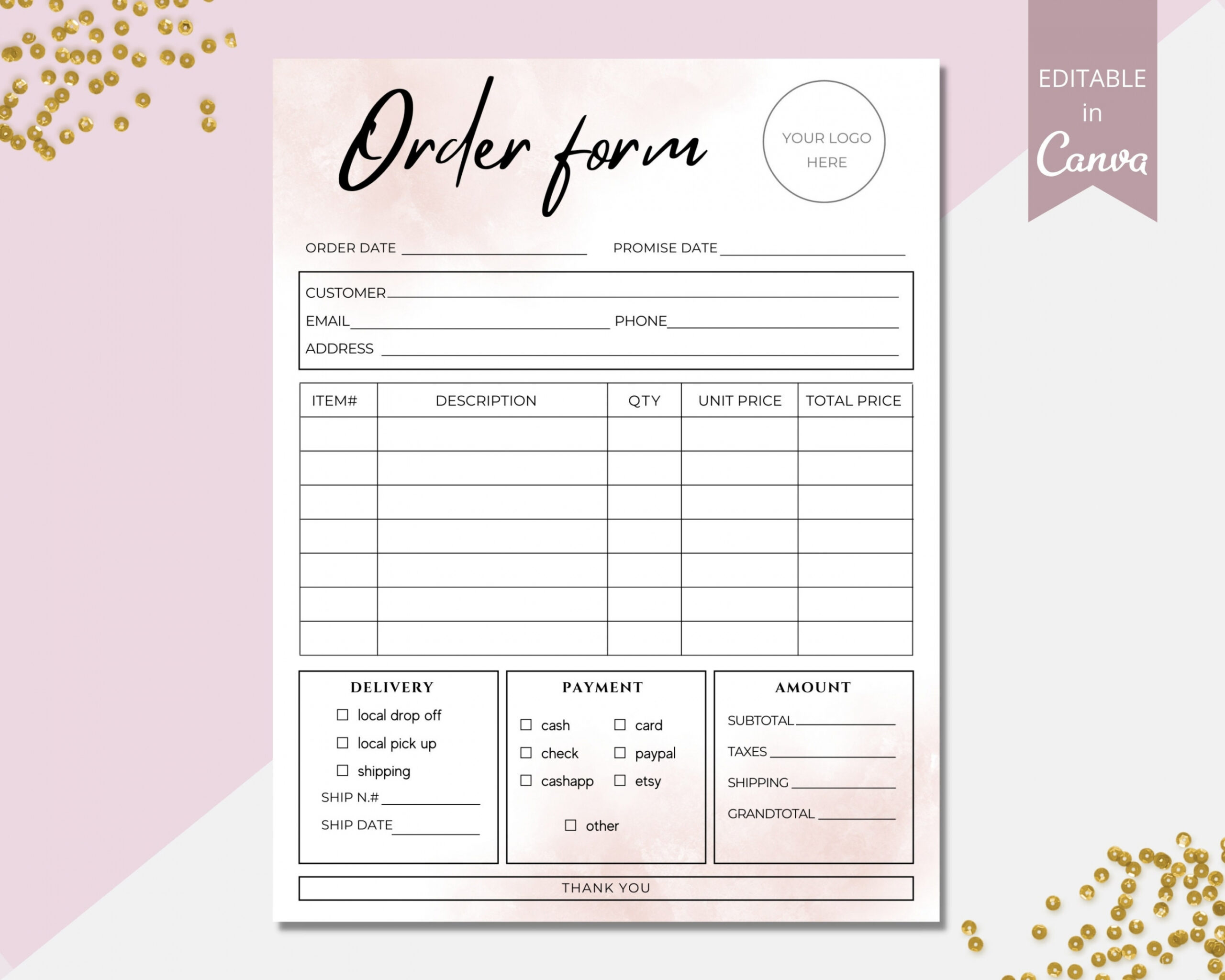Order Form Template Editable Small Business Order Forms - Etsy  - FREE Printables - Small Business Free Printable Order Forms For Crafts