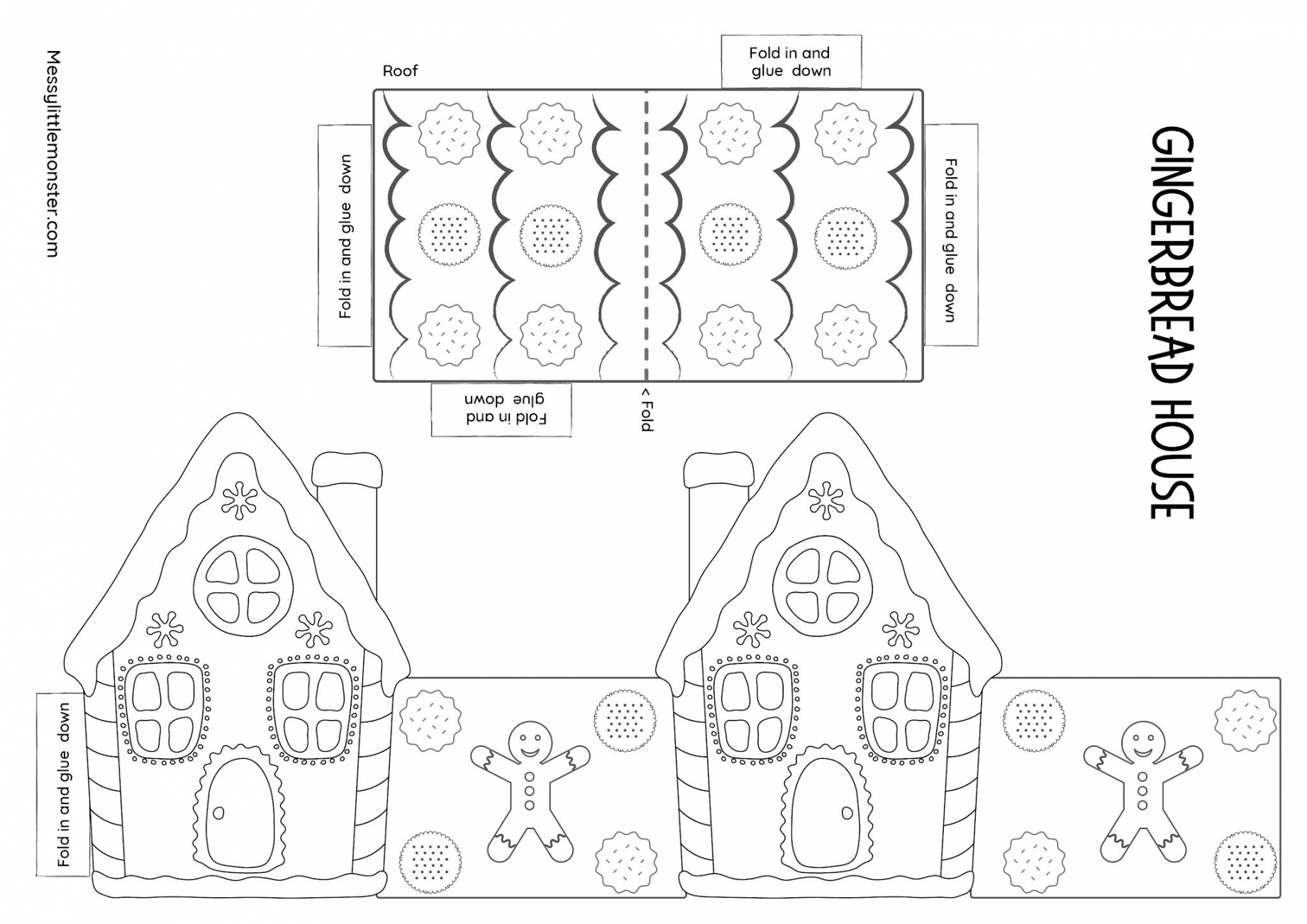 Paper Gingerbread House (template included) - Messy Little Monster - FREE Printables - Free Printable Gingerbread House Template