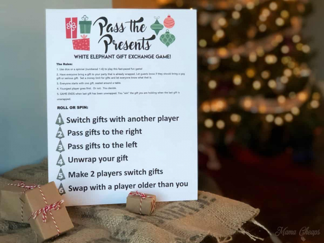 Pass the Presents White Elephant Gift Exchange Game FREE PRINTABLE  - FREE Printables - Free Printable Pass The Gift Game