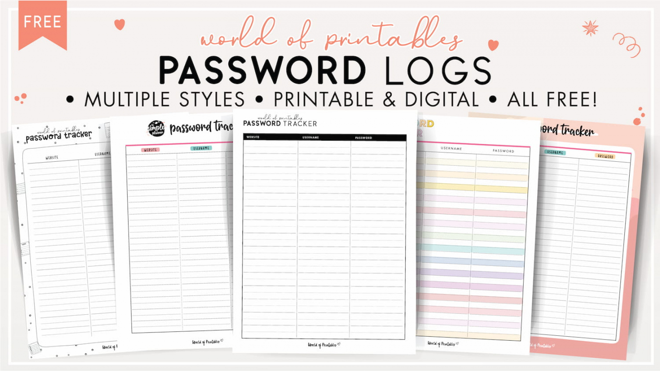 Password Logs -  Free Password Templates - World of Printables - FREE Printables - Free Printable Password Log