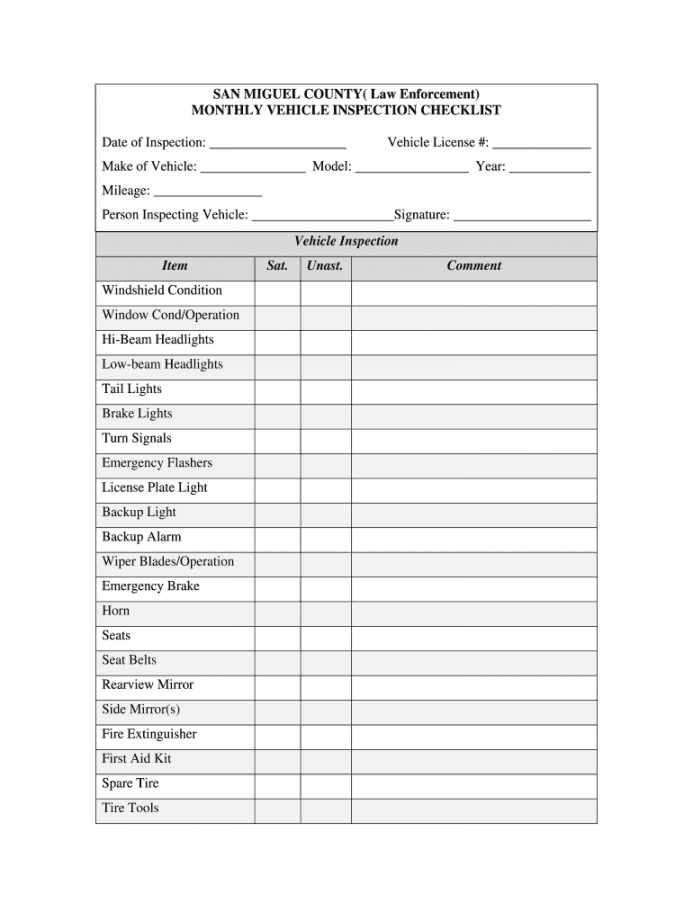 Pdf Printable Vehicle Inspection Checklist - Fill Online, Printable  - FREE Printables - Free Printable Dot Inspection Forms