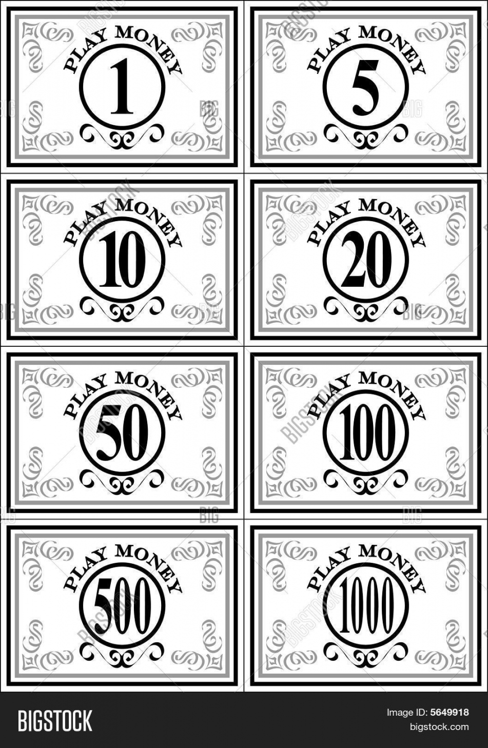 Play Money Vector & Photo (Free Trial)  Bigstock - FREE Printables - Free Printable Printable Play Money Black And White