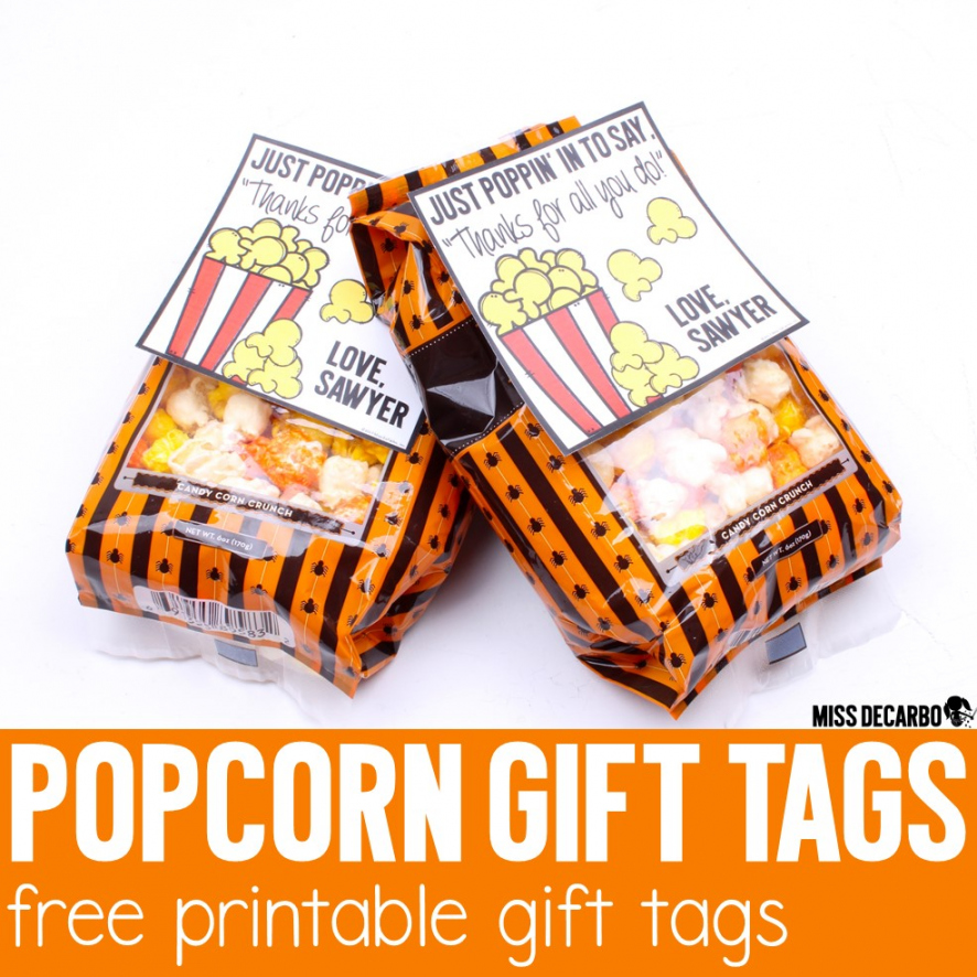 Popcorn Gift Tags - Miss DeCarbo - FREE Printables - Free Printable Popcorn Tags