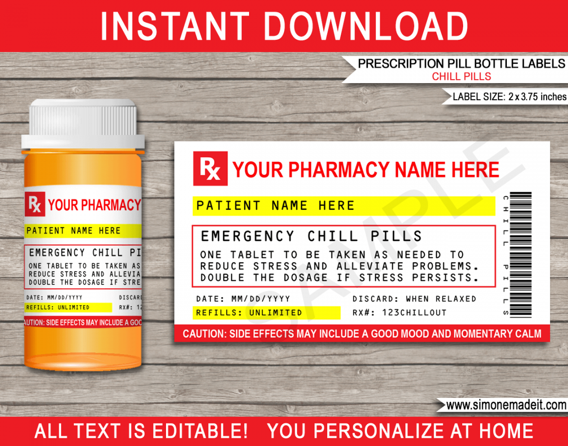 Prescription Chill Pills Label - for Vials - FREE Printables - Free Printable Blank Prescription Label