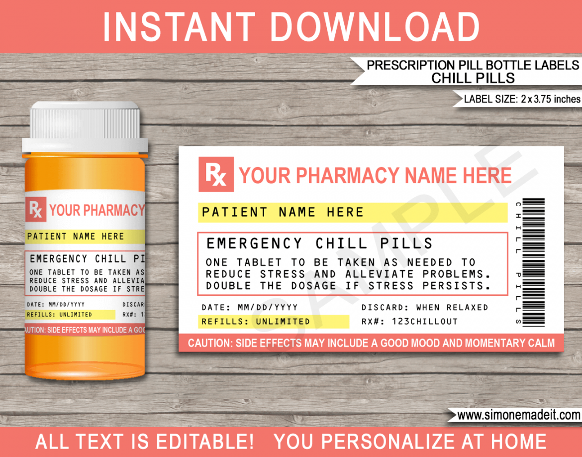 Prescription Chill Pills Label - for Vials - FREE Printables - Free Printable Blank Prescription Label