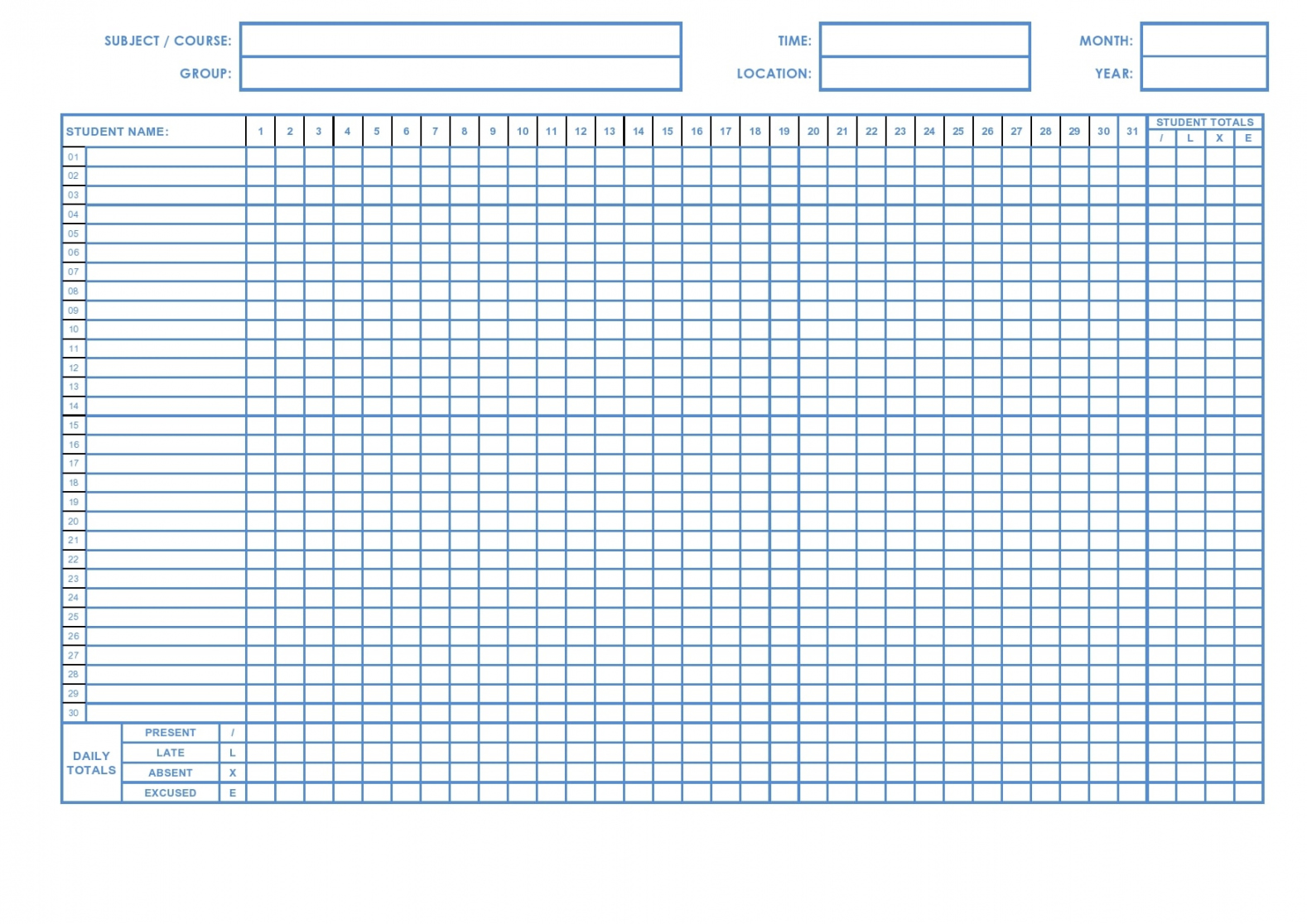 Printable Attendance Sheet Templates [Free] - TemplateArchive - FREE Printables - Free Printable Attendance Sheet