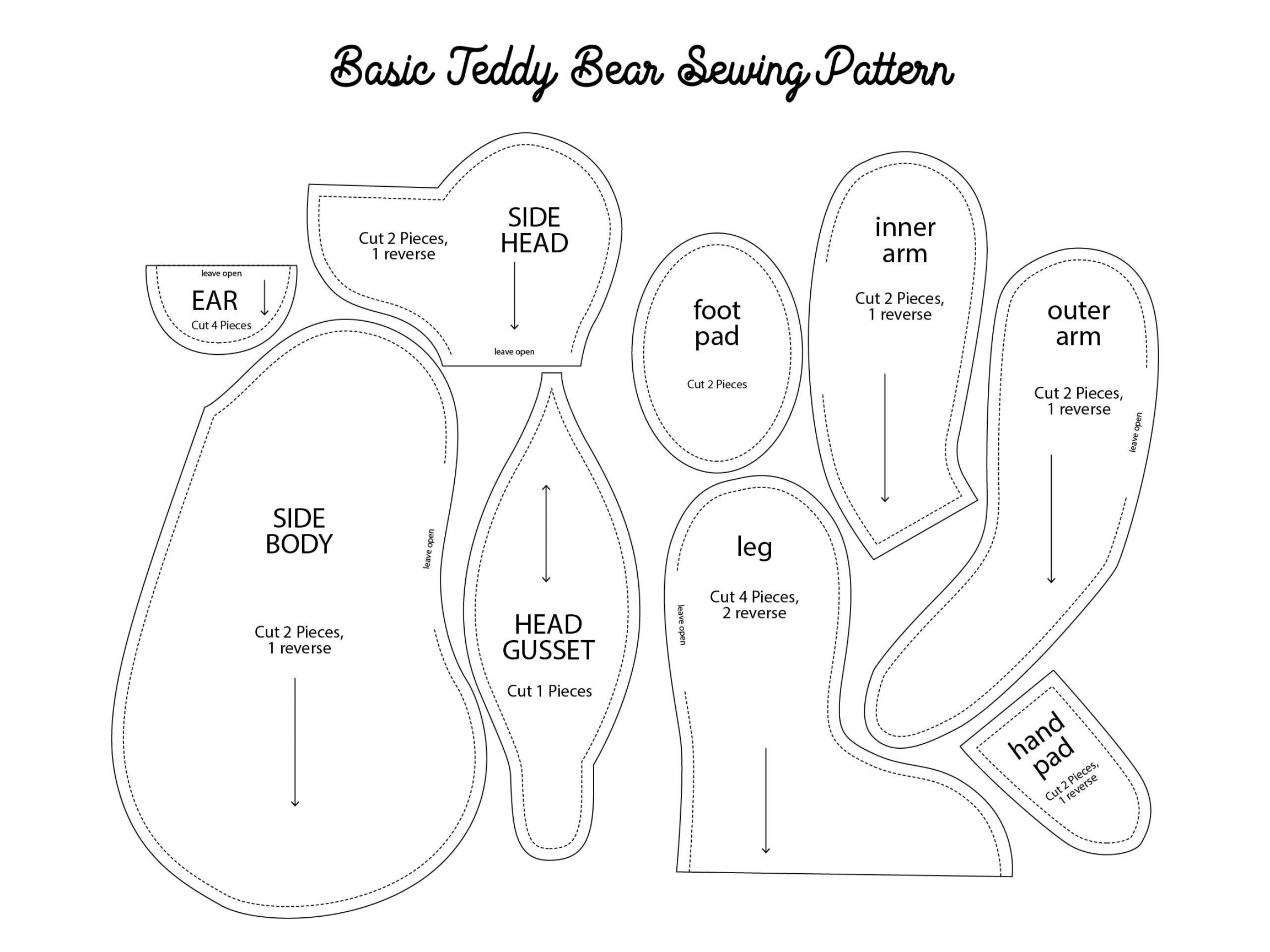 Printable Basic Teddy Bear Sewing Pattern  Printable sewing  - FREE Printables - Beginner Memory Bear Sewing Pattern Free Printable