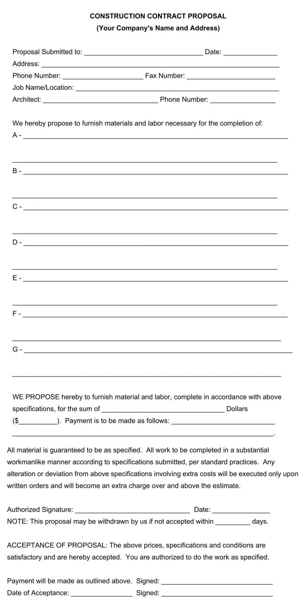 Printable+Blank+Bid+Proposal+Forms  Proposal templates, Free  - FREE Printables - Pdf Free Printable Contractor Bid Forms