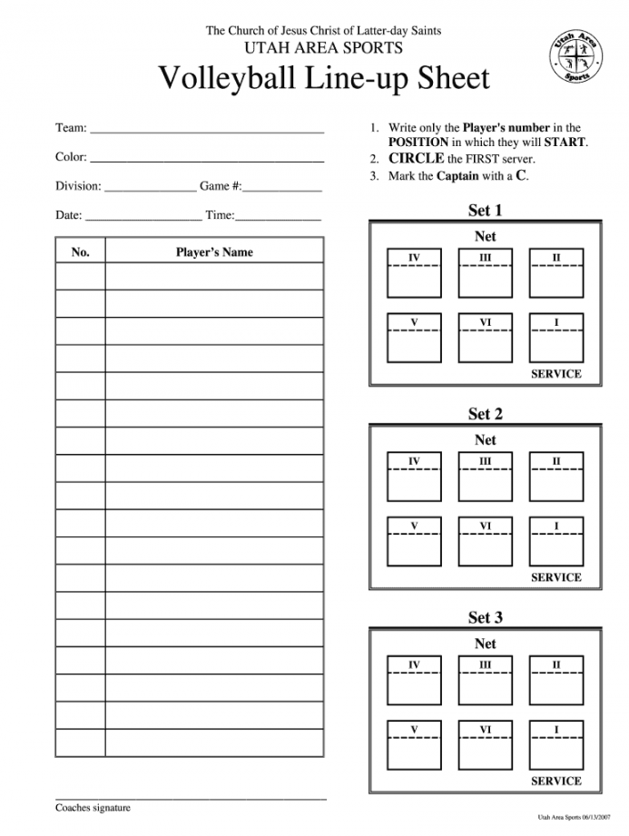 Printable Blank Volleyball Court Rotation Sheets - Printable Word  - FREE Printables - Free Printable Blank Volleyball Lineup Sheet