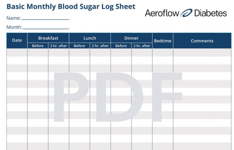 free printable monthly blood glucose log sheet - FREE Printable HQ