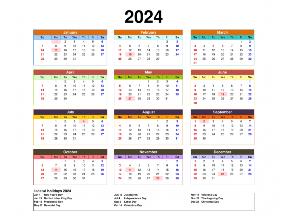 Printable Calendar  One Page with Holidays (Single Page)   - FREE Printables - Free Printable Calendar 2024