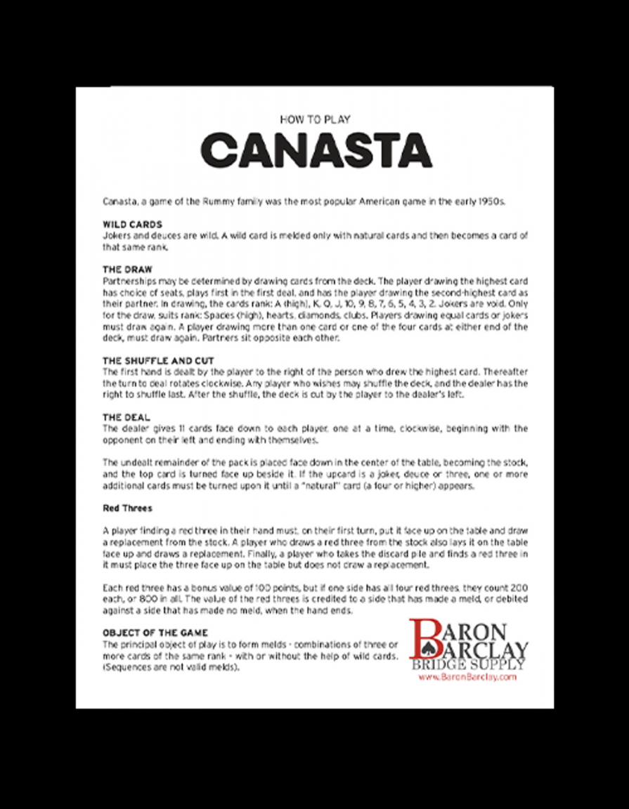 Printable Canasta Rules - Baron Barclay Bridge Supply - FREE Printables - Free Printable Canasta Rules