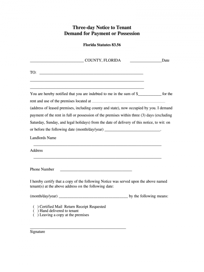 Printable  Day Notice Florida - Fill Online, Printable, Fillable  - FREE Printables - Free Printable 3 Day Notice Form