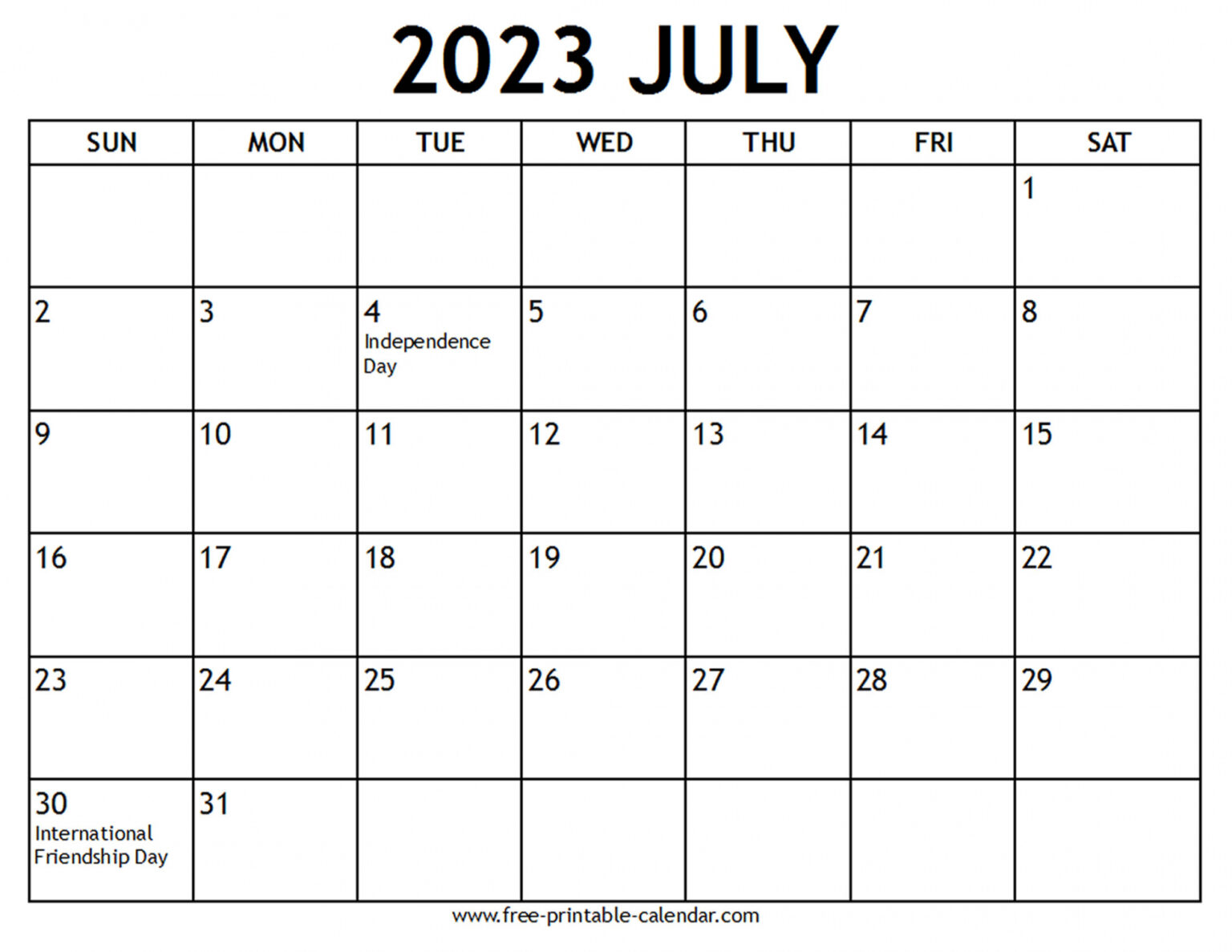 free printable july calendar FREE Printable HQ