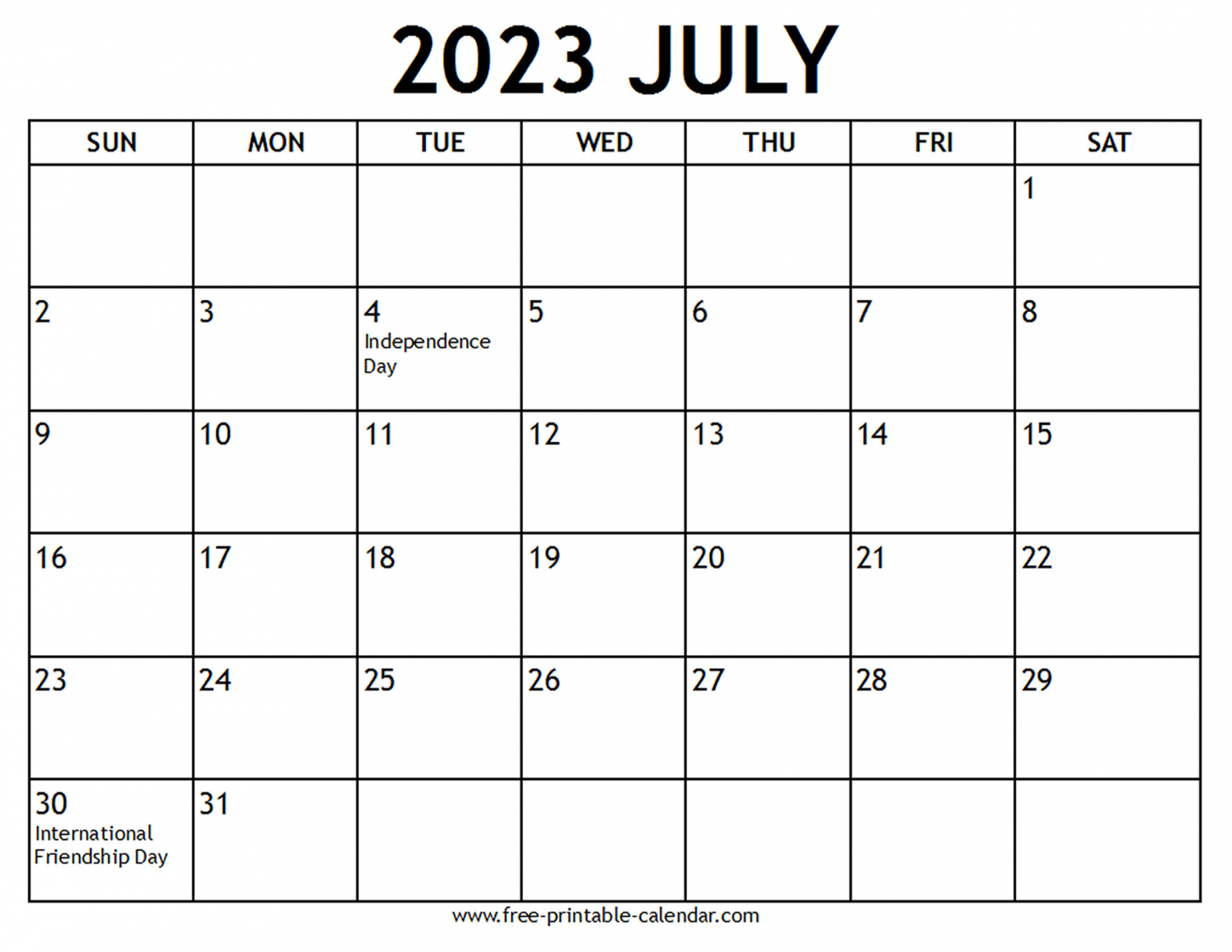 Printable  July Calendar - Free-printable-calendar - Free Printable July Calendar