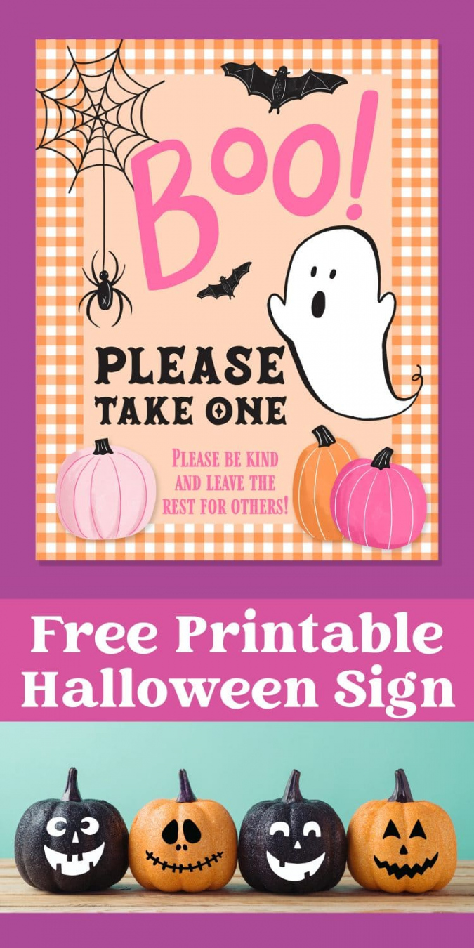 Printable "Please Take One" Halloween Sign - Happiness is Homemade - FREE Printables - Free Printable Halloween Candy Signs