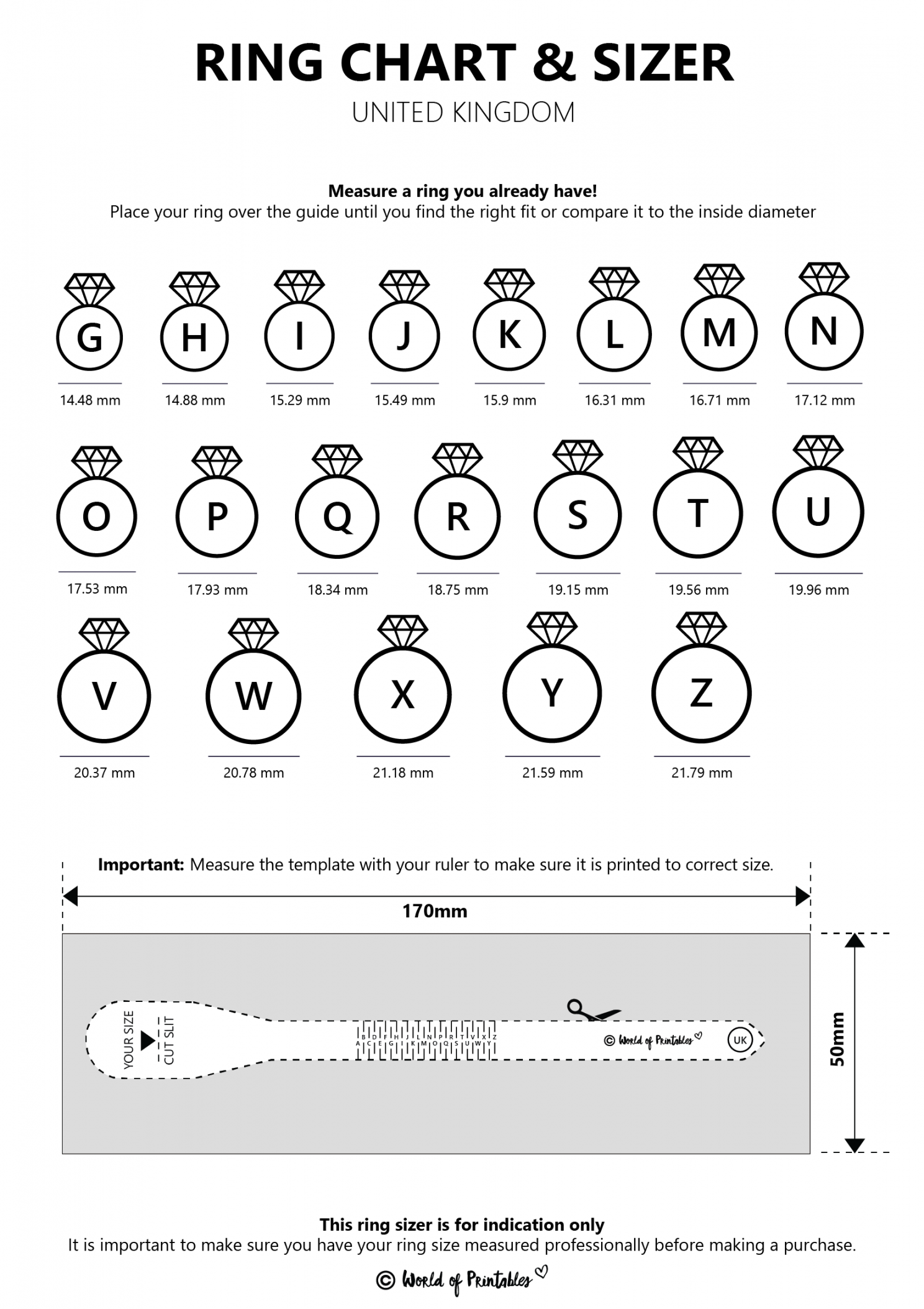 Printable Ring Size Chart - Find Your Ring Size Easy - World of  - FREE Printables - Free Printable Ring Size Chart