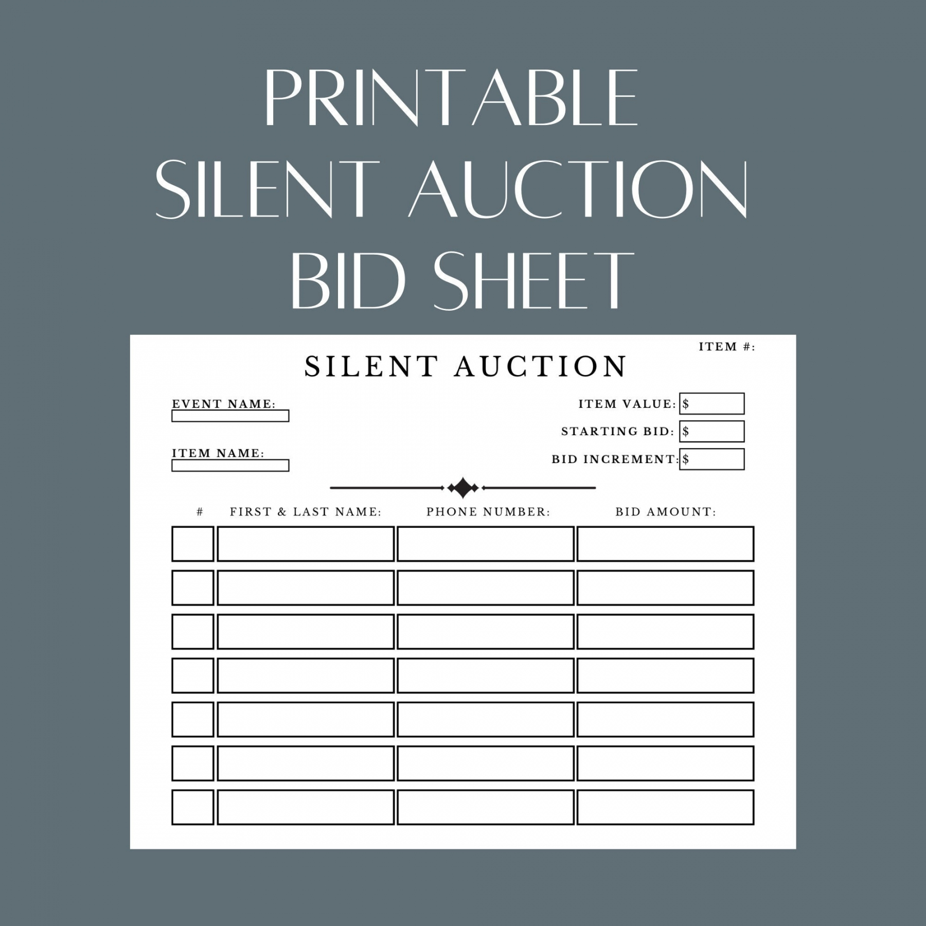 Printable Silent Auction Bid Sheet PDF File simply - Etsy Nederland - FREE Printables - Silent Auction Bid Sheet Free Printable