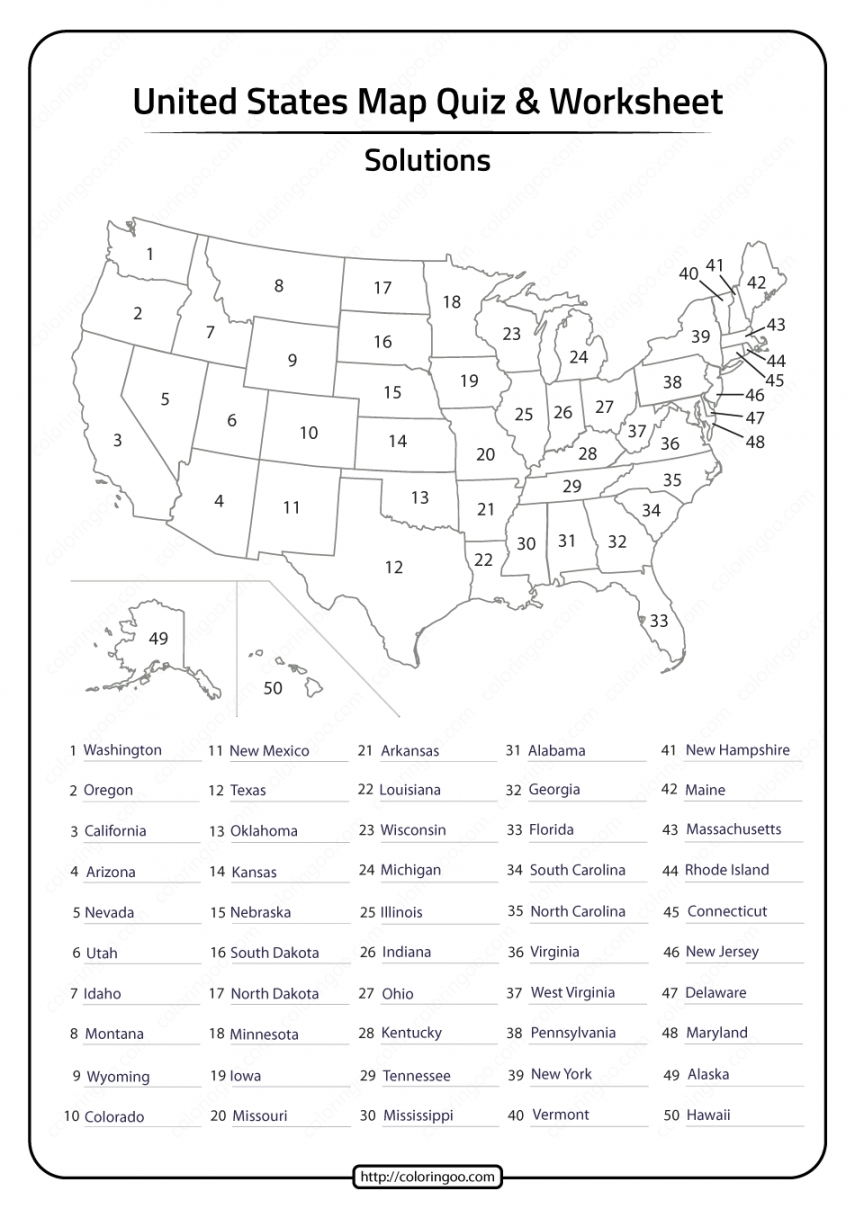 Printable  States in United States of America Map - Free Printable 50 States Printable Worksheets