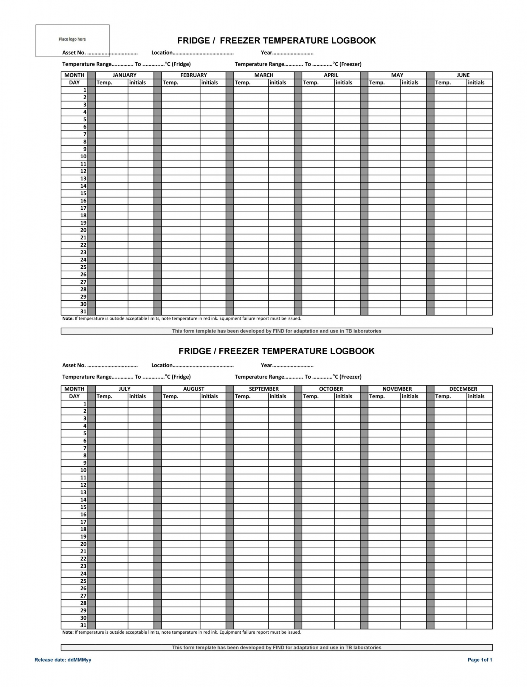 Printable Temperature Log Sheets (Word, Excel, PDF) - FREE Printables - Pdf Free Printable Refrigerator Temperature Log Sheet