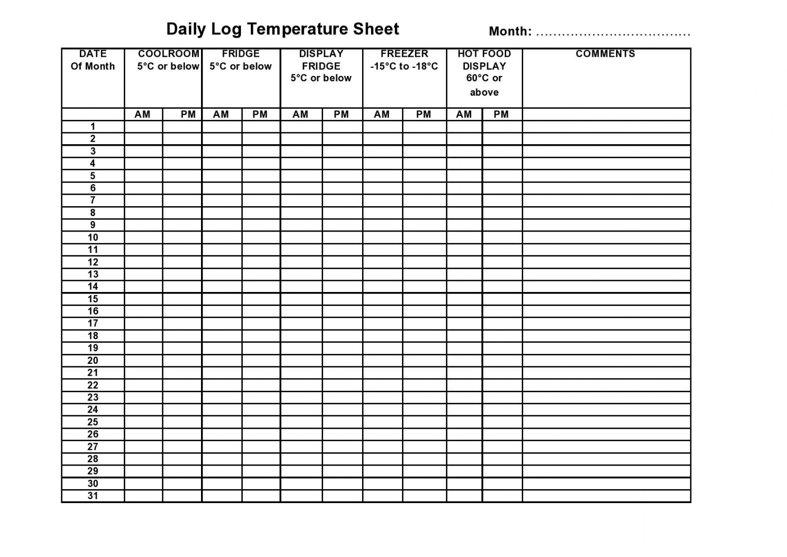 Printable Temperature Log Sheets (Word, Excel, PDF) - FREE Printables - Pdf Free Printable Refrigerator Temperature Log Sheet