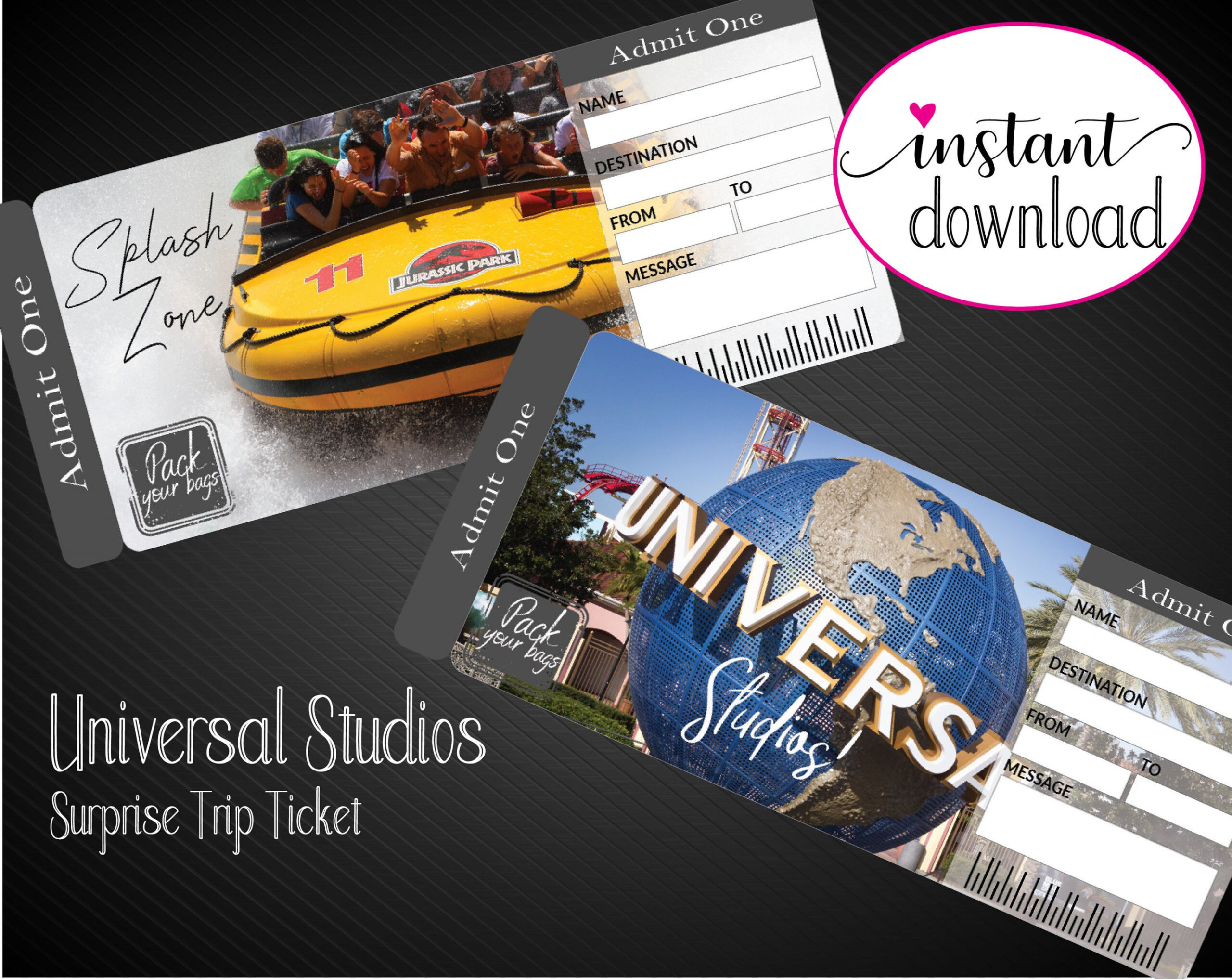 Printable UNIVERSAL STUDIOS Surprise Trip Tickets - Free Printable Universal Studios Tickets