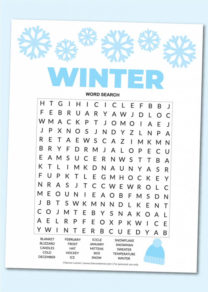 Printable winter word search - Chevron Lemon - FREE Printables - Winter Word Search Free Printable