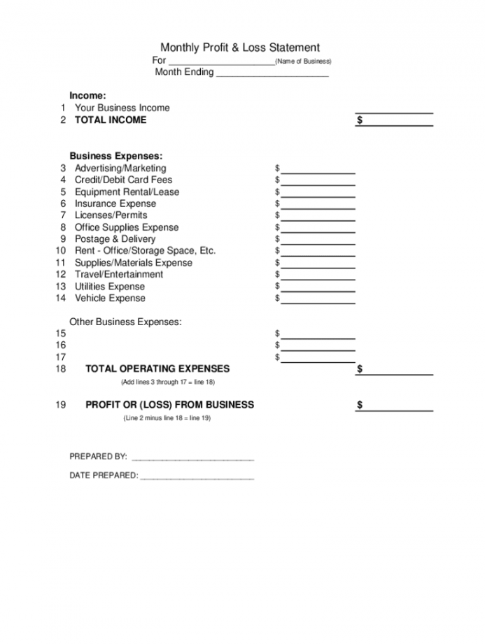 Profit And Loss Statement Template - Fill Online, Printable  - FREE Printables - Printable Free Blank Profit And Loss Statement