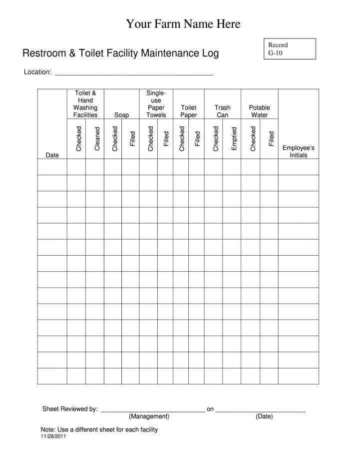 Restroom Cleaning Log - Fill Online, Printable, Fillable, Blank  - FREE Printables - Free Printable Restroom Cleaning Log