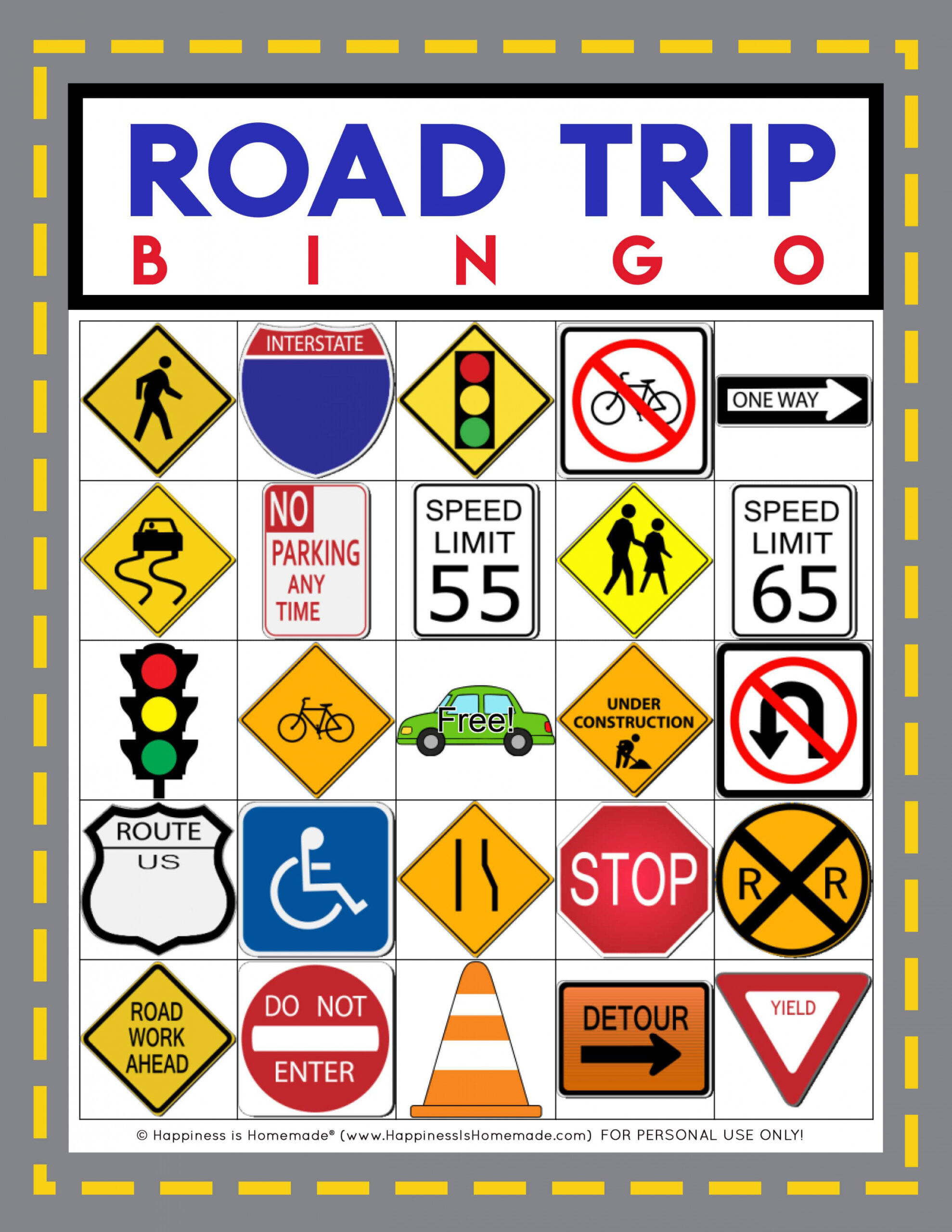 Road Trip Bingo Game - Free Printable - Happiness is Homemade - FREE Printables - Road Trip Bingo Free Printable