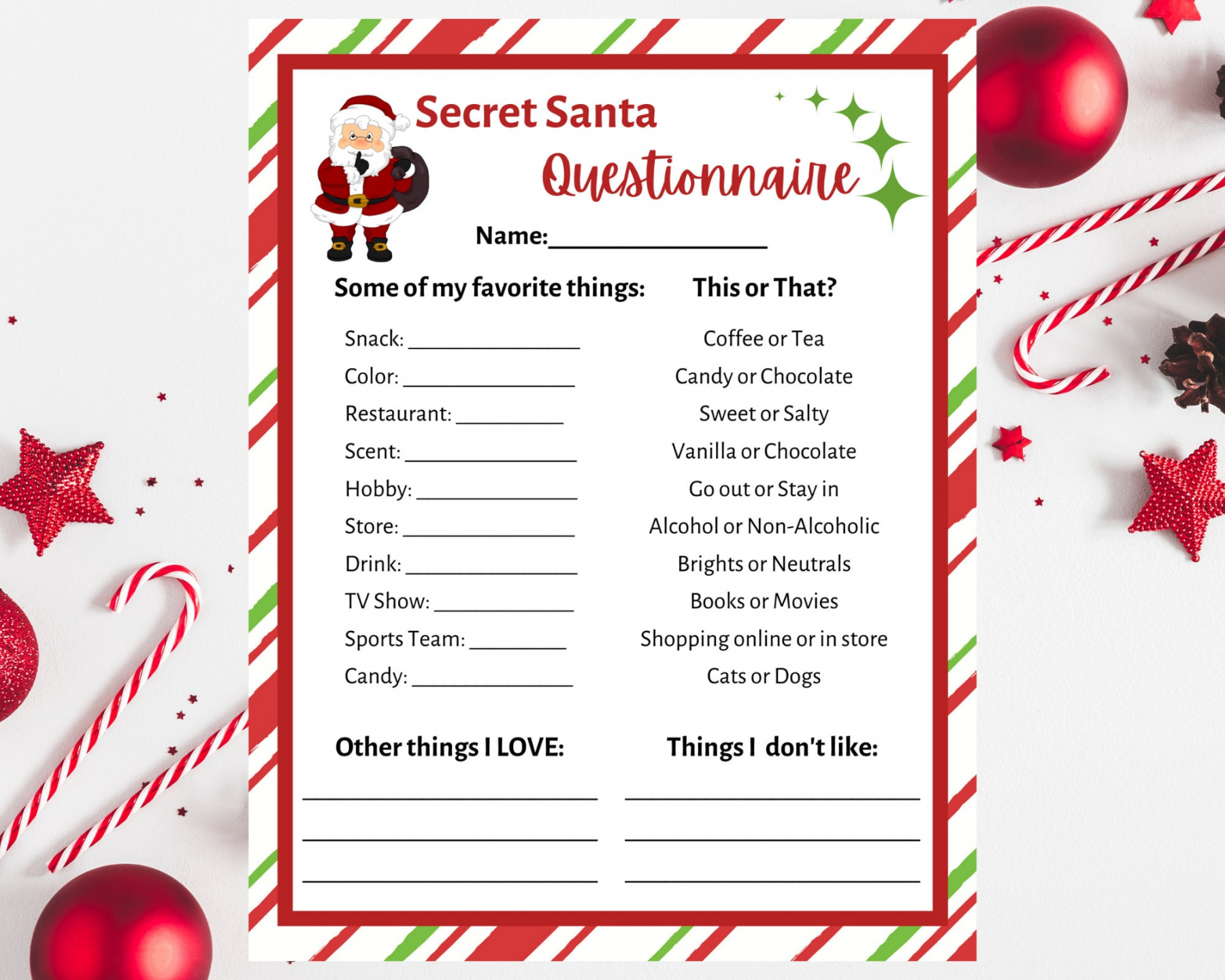 Secret Santa Questionnaire Printable. Secret Santa Form - Secret Santa Questionnaire Free Printable
