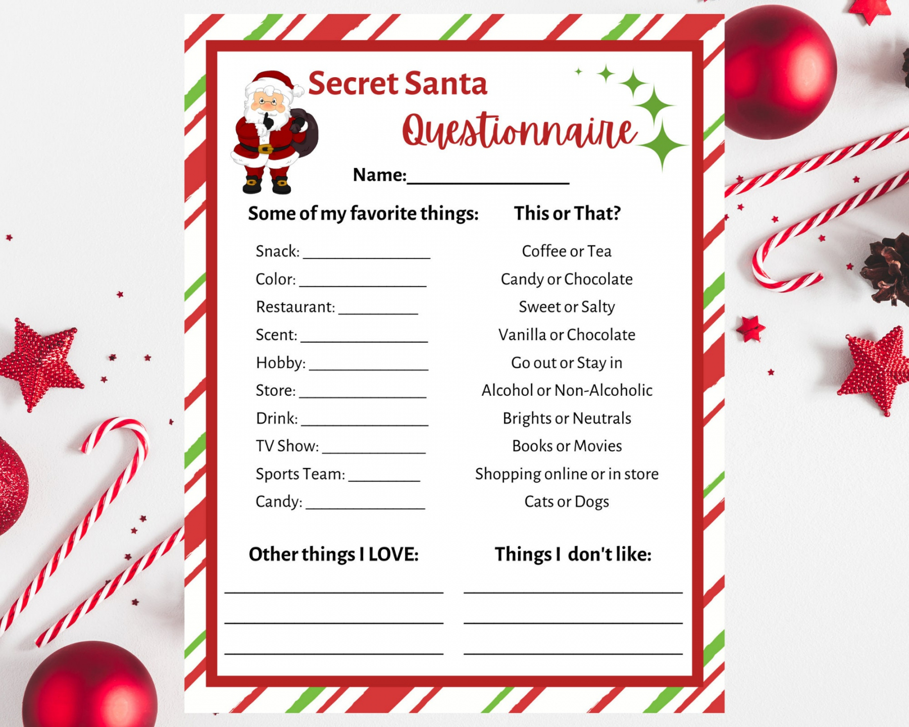 Secret Santa Questionnaire Printable. Secret Santa Form - Free Printable Secret Santa Questions