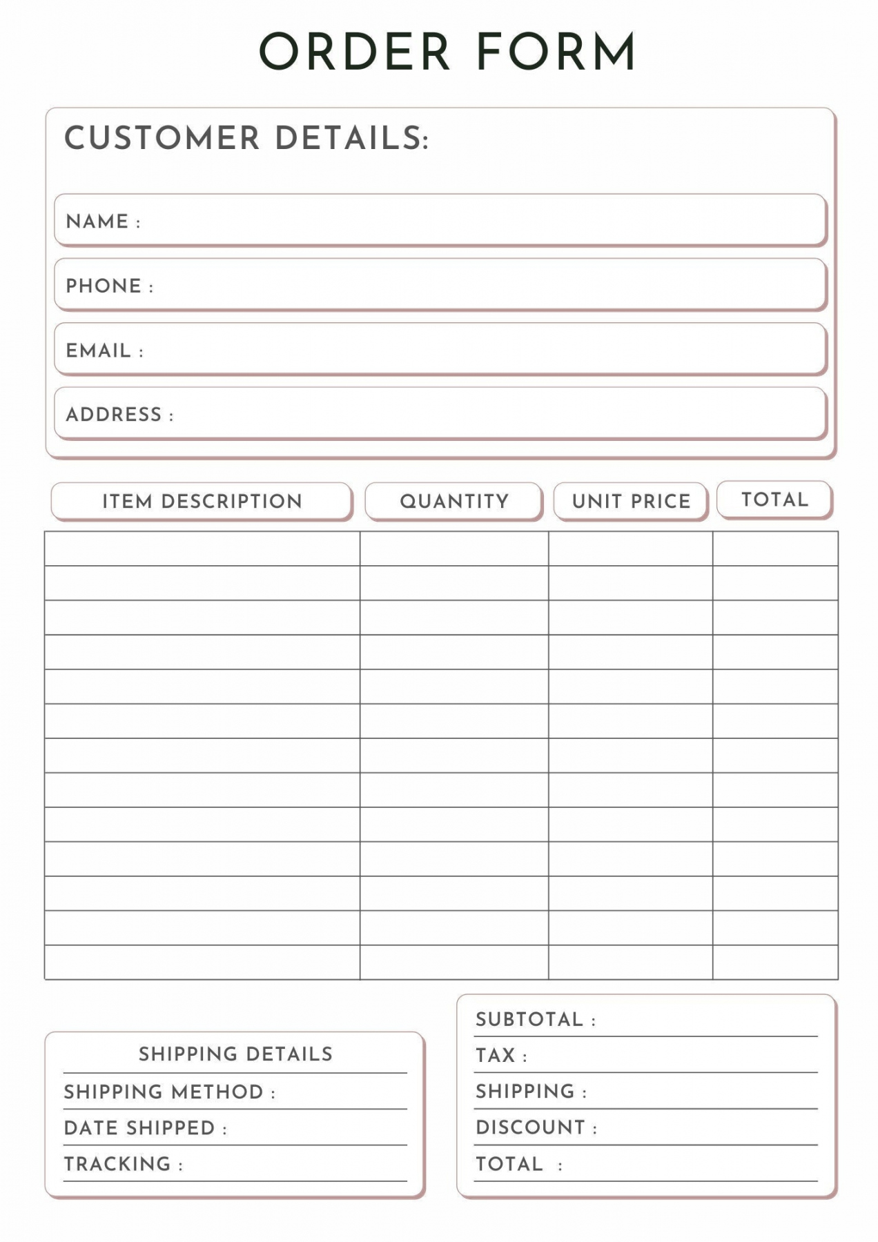 Small Business Order Form  Printable Digital Download  Simple, Easy To  Use Order Form  Order Tracker  Tracker for Orders  Custom - FREE Printables - Small Business Free Printable Order Forms