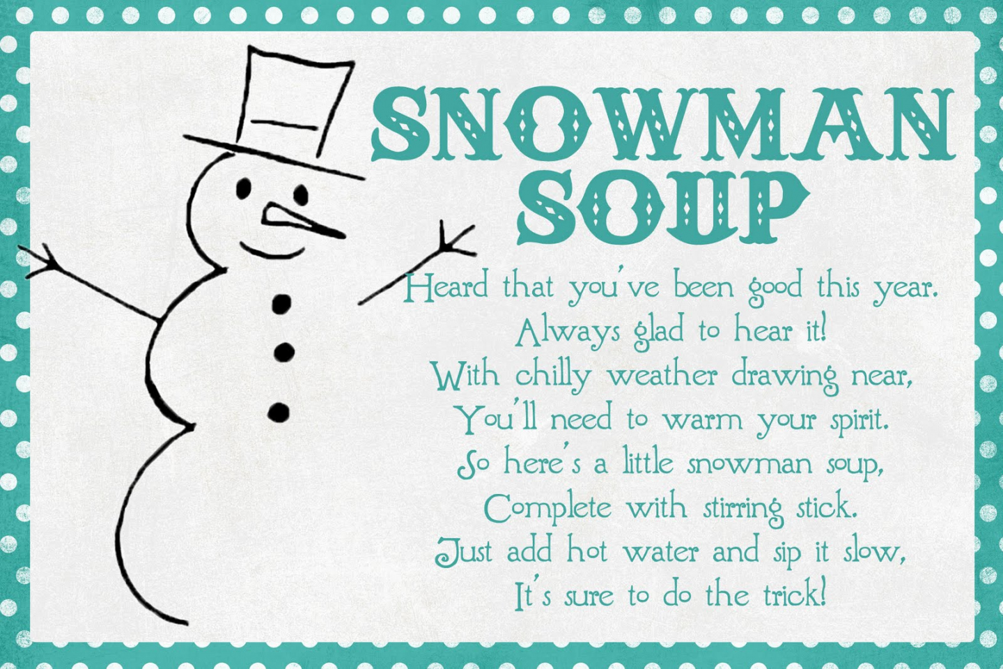 Snowman Soup Free Printable - Printable Word Searches - FREE Printables - Free Printable Snowman Soup Poem Printable