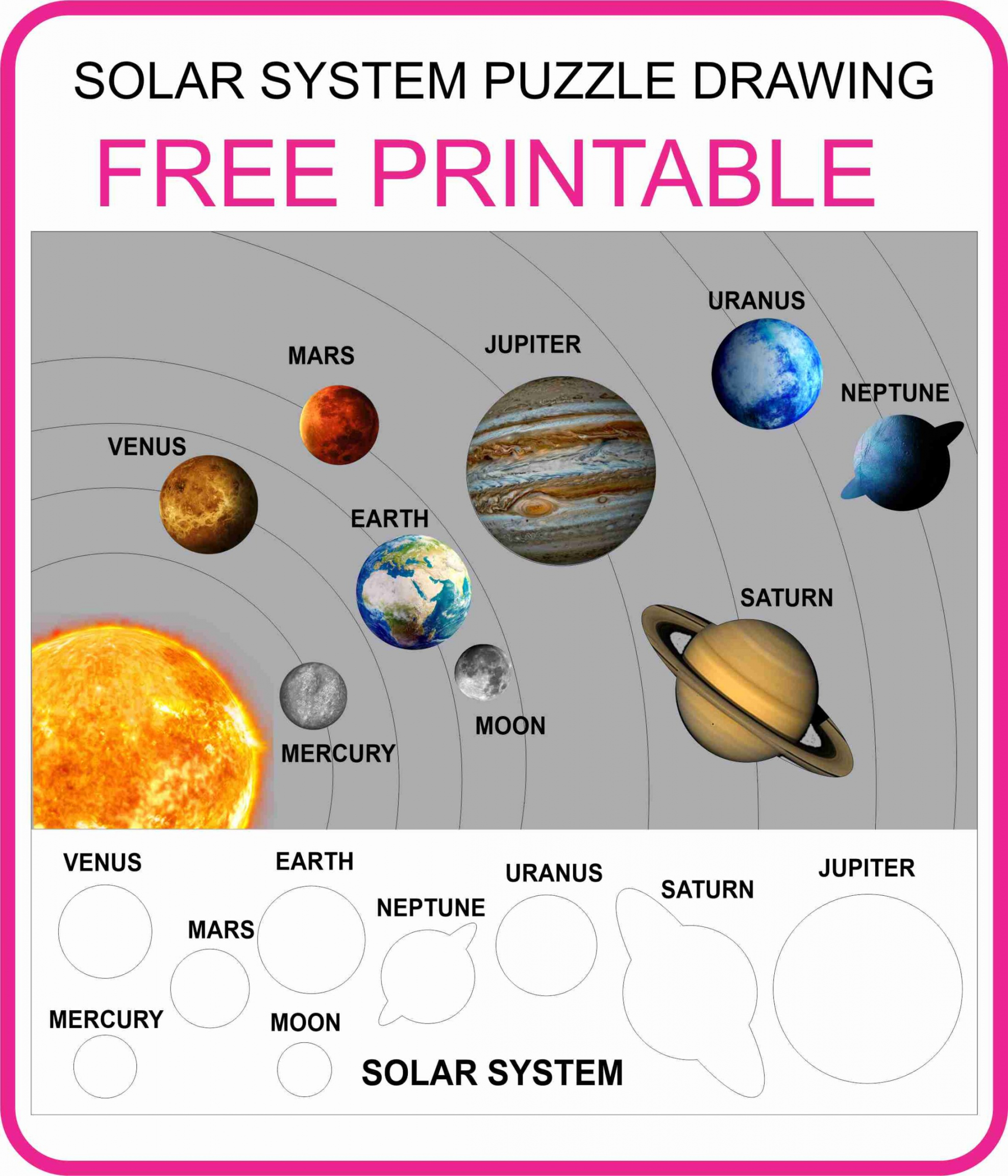 Solar System Drawing Puzzle- Free Pintable Cards  Montessoriseries - FREE Printables - Printable Free Printable Solar System Planets