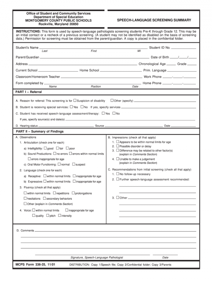 Speech language screening form: Fill out & sign online  DocHub - FREE Printables - Printable Speech-Language Screener Free