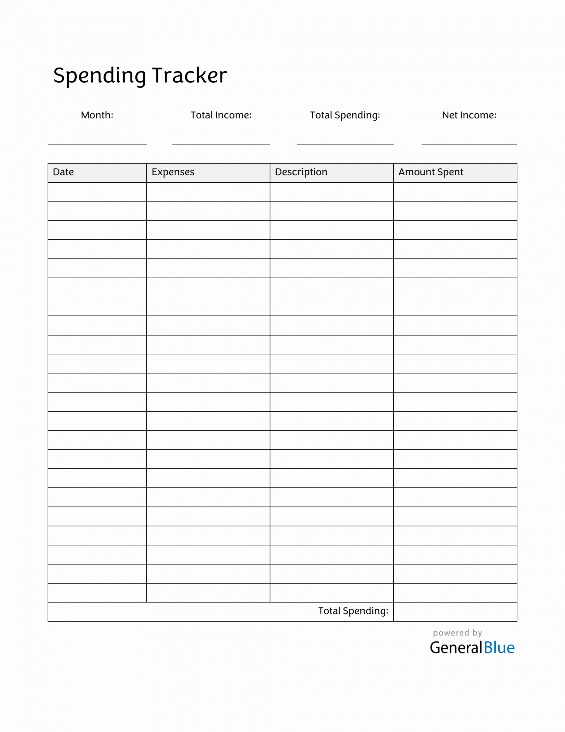 Monthly Expense Tracker Printable
