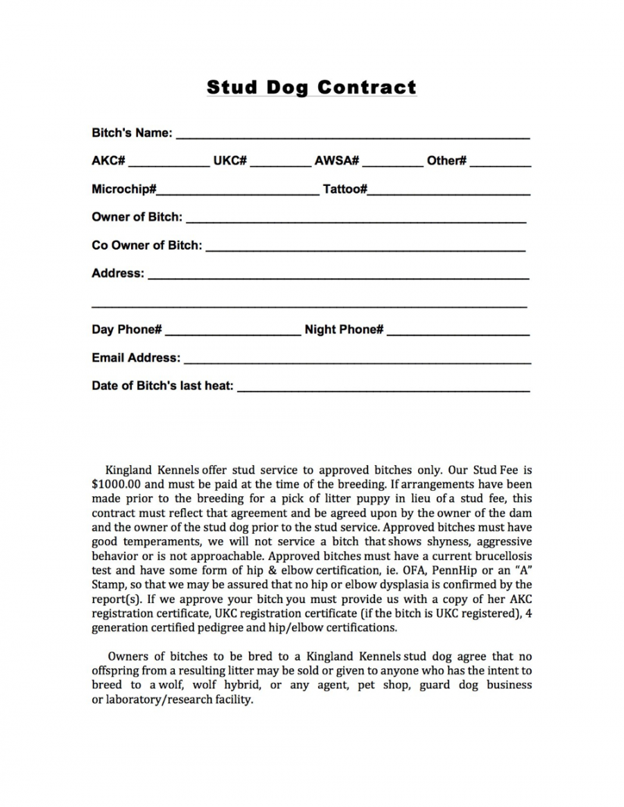 Stallion Breeding Contract Templates  Contract template, Stud dog  - FREE Printables - Free Printable Dog Breeding Contract