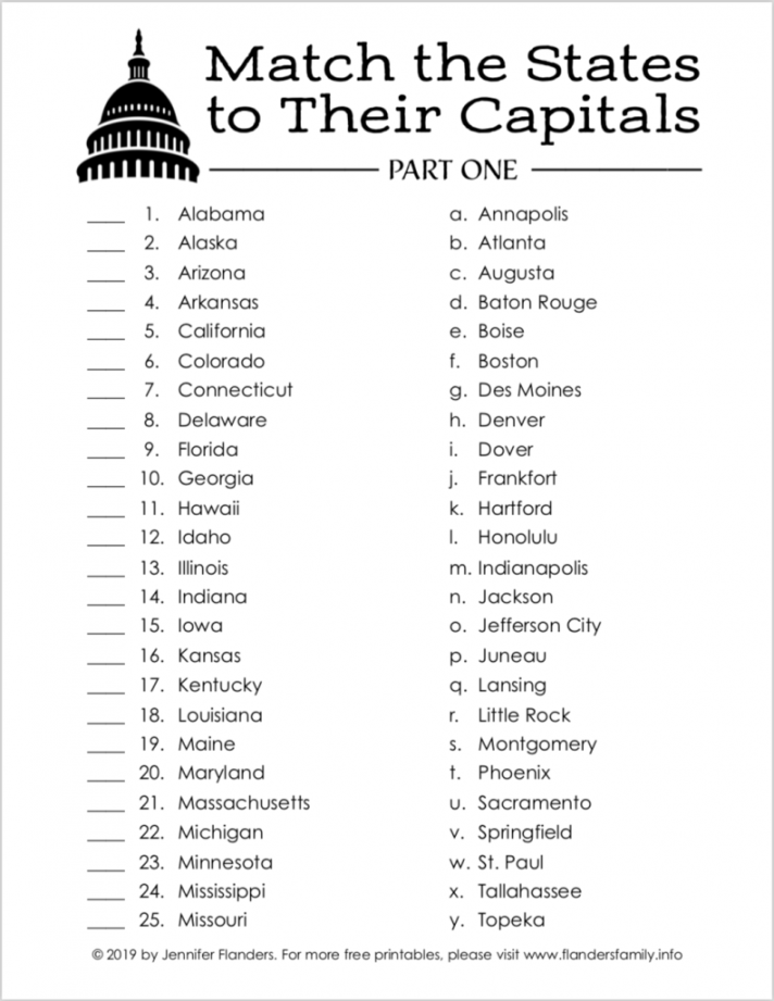 State Capital Matching Game - Flanders Family Homelife - FREE Printables - Printable Free States And Capitals Quiz Printable