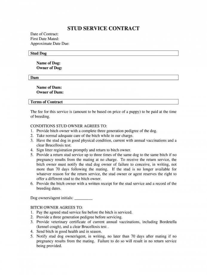 Stud Dog Contract - Fill Online, Printable, Fillable, Blank  - FREE Printables - Free Printable Dog Breeding Contract