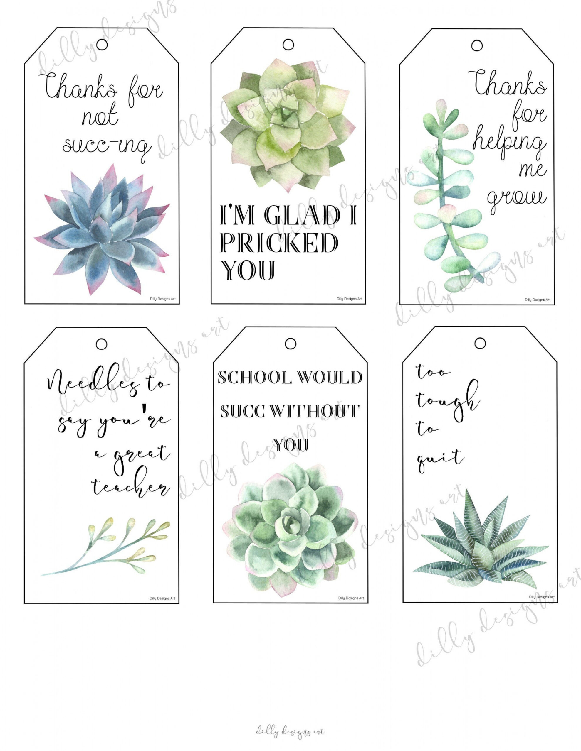 Succulent Tags Succulent Gift Tags Teacher Gift Teacher - Etsy  - FREE Printables - Free Printable Succulent Gift Tags