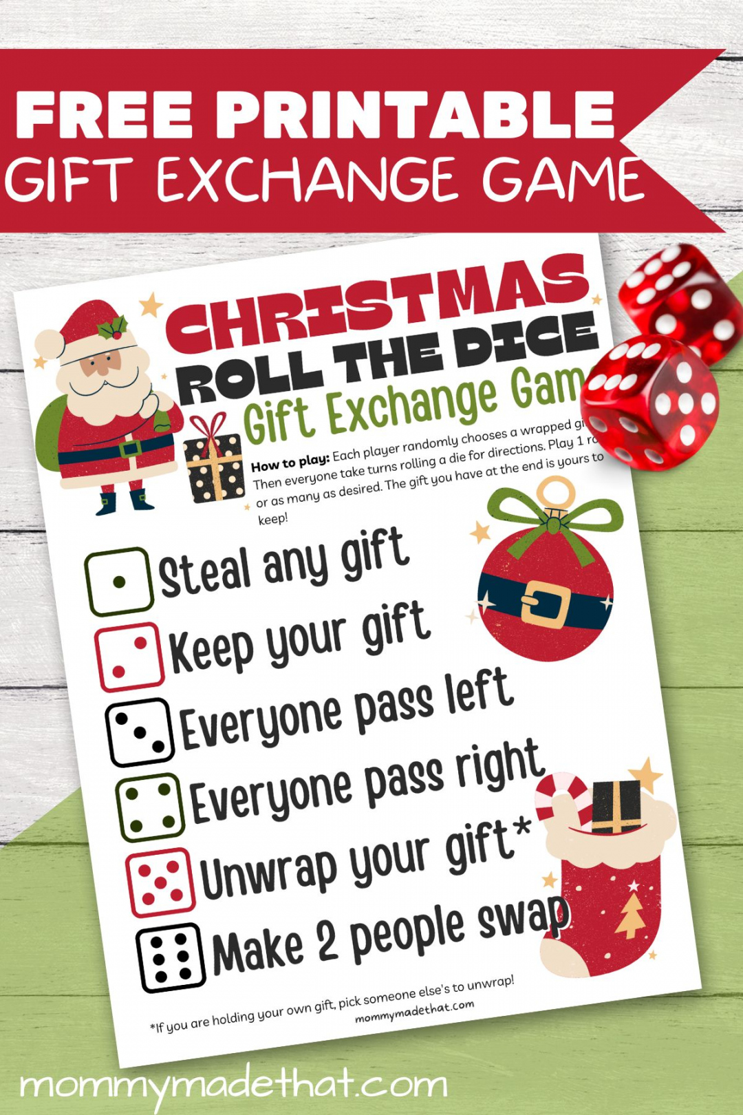 Super Cute Printable Christmas Gift Exchange Game - FREE Printables - Gift Exchange Dice Game Free Printable