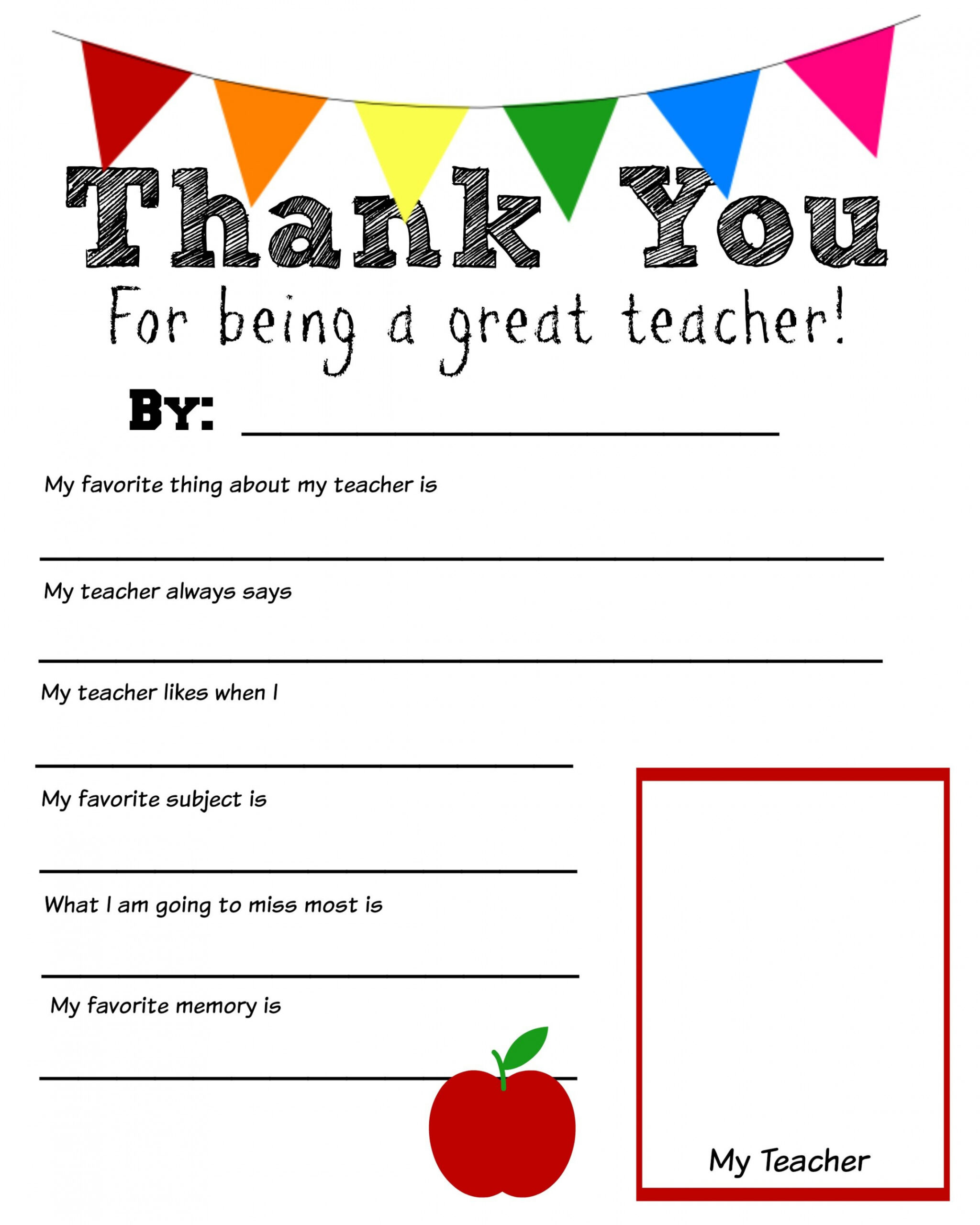 Thank You Teacher Free Printable - FREE Printables - All About My Teacher Free Printable