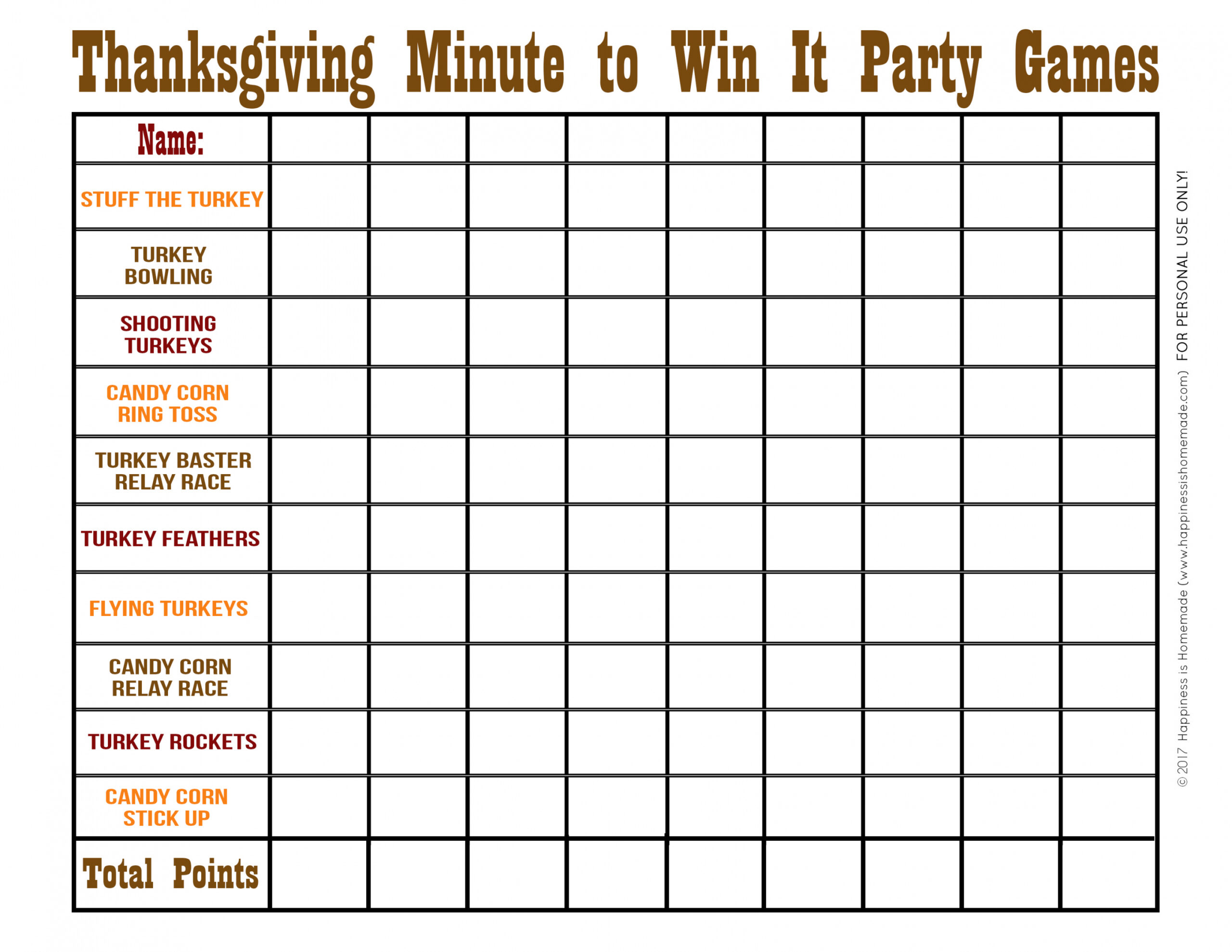 Thanksgiving Minute to Win It Games - Happiness is Homemade - FREE Printables - Free Printable Thanksgiving Games
