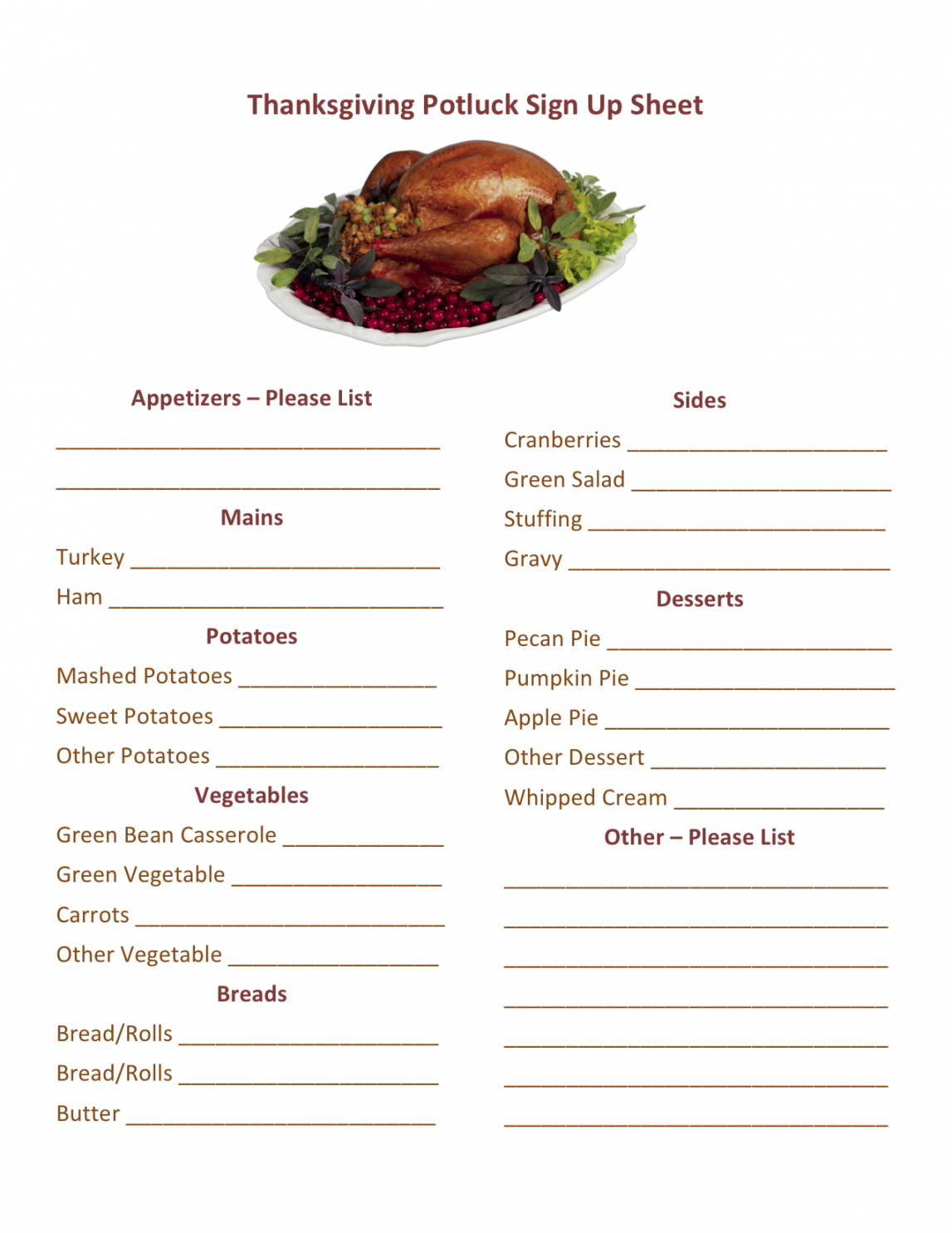 Thanksgiving Potluck Sign Up Printable  HMH Designs - FREE Printables - Free Printable Thanksgiving Potluck Sign Up Sheet