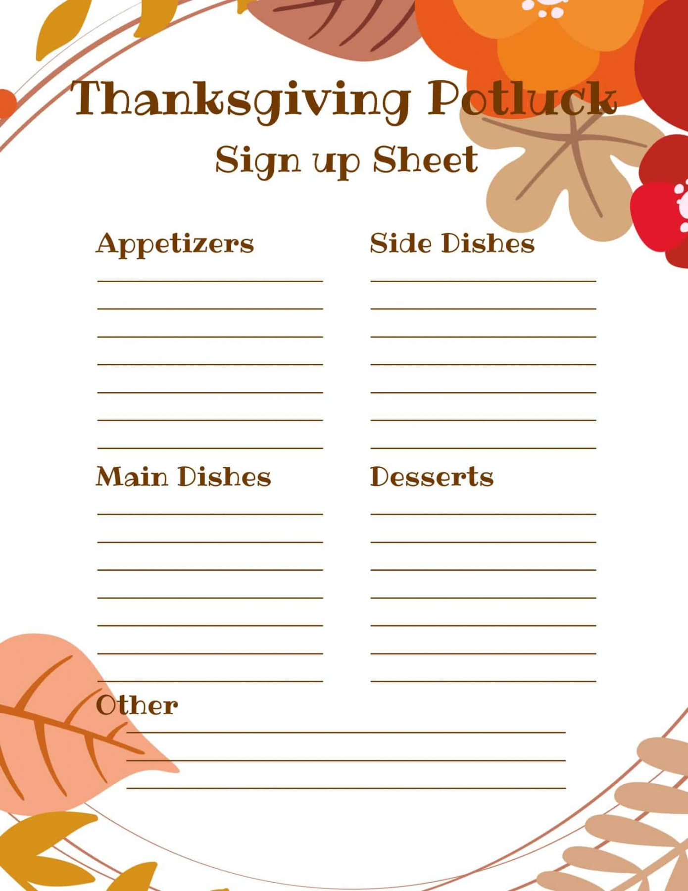 Thanksgiving Potluck Sign Up Sheet - - FREE Printables - Free Printable Thanksgiving Potluck Sign Up Sheet