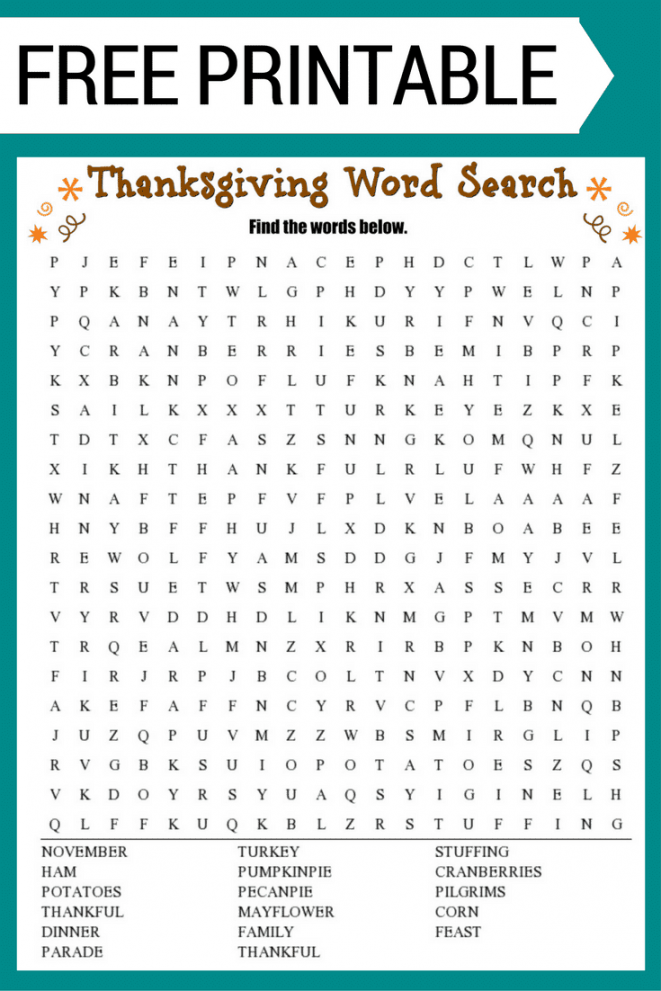 Thanksgiving Word Search Free Printable Worksheet - FREE Printables - Thanksgiving Word Search Free Printable