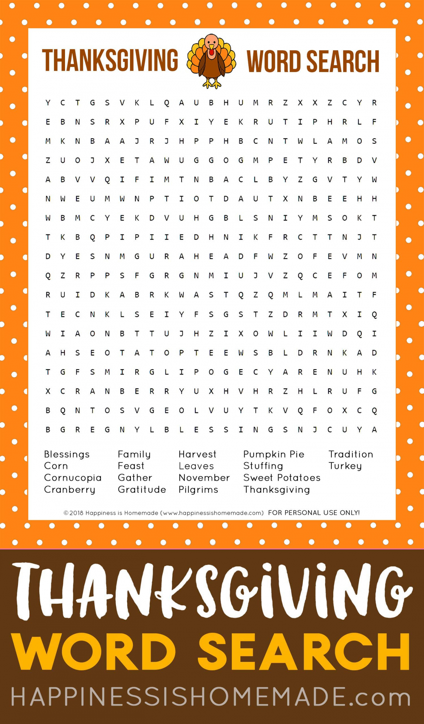 Thanksgiving Word Search Printable - Happiness is Homemade - FREE Printables - Thanksgiving Word Search Free Printable